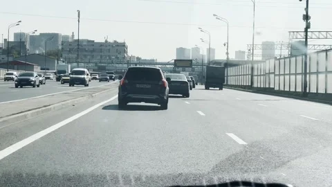 High-speed car traffic along the Southeastern chord in the area of BolsIt's.. Stock Footage 283438468