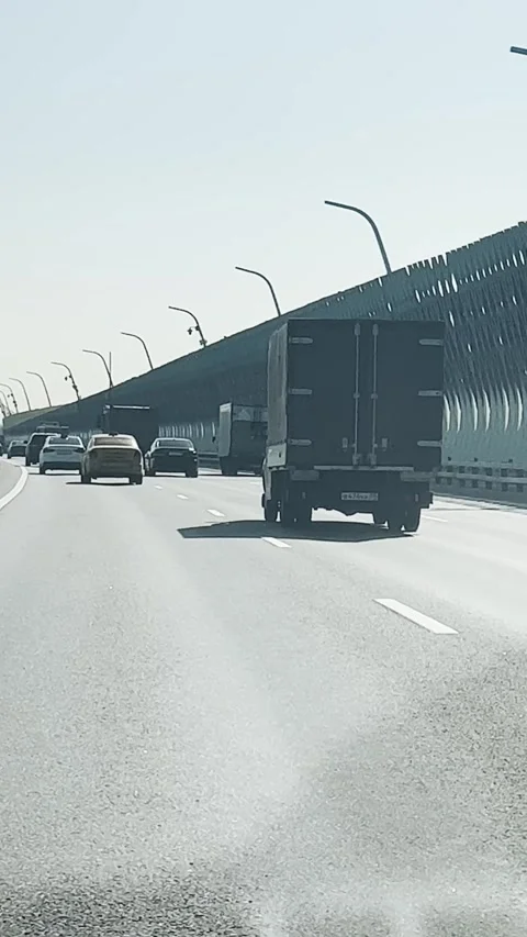 High-speed car traffic along the Southeastern chord. Russia. Moscow. 02.09.20 Stock Footage 283438469