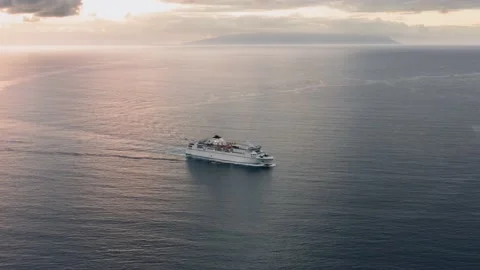 High speed cargo-passenger ferry in the Atlantic Ocean in the evening at sunset Stock-Footage 137116455