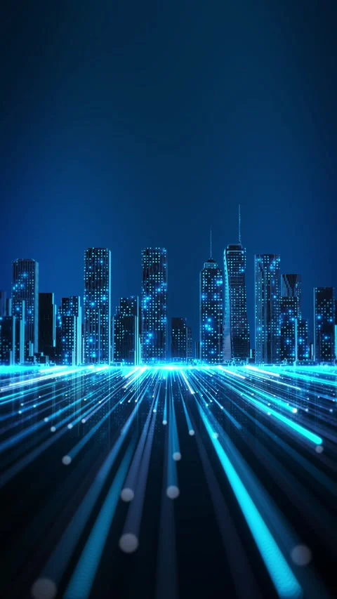 High Speed Connected Cyber City with AI Network Infrastructure Stock Footage 342610874
