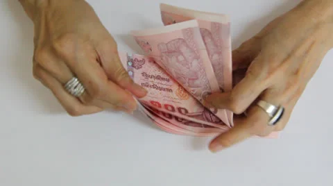 High speed counting Thai Baht banknote Stock Footage 23652146