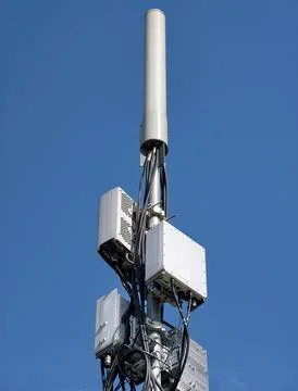 A high-speed data tower with 5G technology in an urban environment Stock Photos
