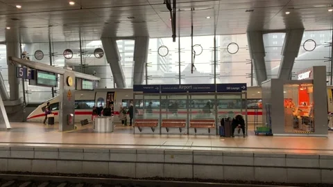 High speed Deutsche Bahn ICE train at Frankfurt airport train station. Germany Stock Footage 229817311