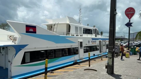 High Speed Ferry Boat Is Docked at Passenger Terminal Video stock 337051576