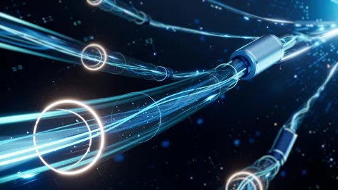 High-Speed Fiber Optic Data Transfer, Digital Network 3D Animation Stock Footage 346018781