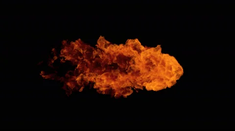 High Speed Fire ball explosion from left to right, slow motion fire flamethrower Stock Footage