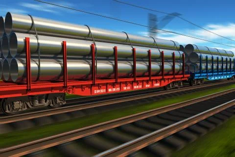 High speed freight train with metal pipes Stock Illustration