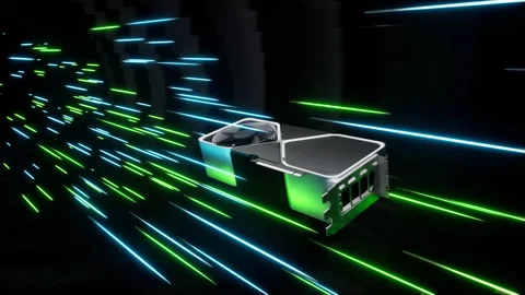 High-speed graphic processing unit traveling through digital data tunnel Stock Footage 318935010