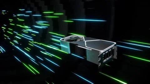 High-speed graphic processing unit traveling through digital data tunnel 스톡 일러스트