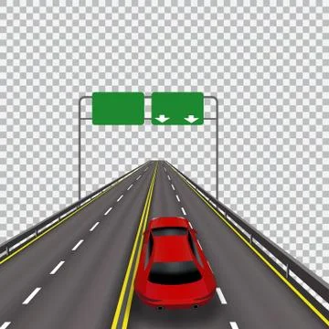 High-speed highway in perspective. Red car. Isolated on cellular background.. Stock Illustration