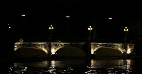 High Speed Intercity Express ICE Crossing Bridge Train Passing Illuminated Night Video stock 43818739