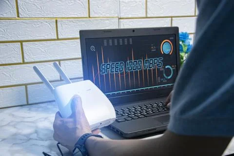 High-speed internet connection speed test, network bandwidth technology, sp.. Stock Photos