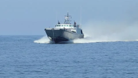 High-speed landing boat in the Baltic Sea Stock Footage 236541557