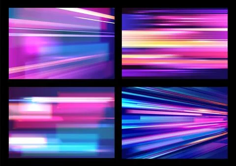 High speed light lines vector backgrounds set, colorful dynamic trails with Stock Illustration