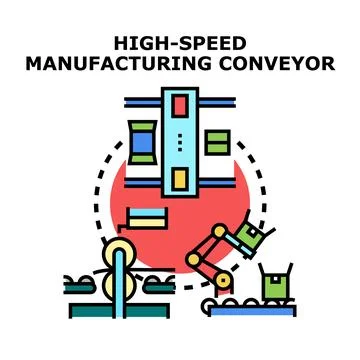 High speed manufacturing conveyor system illustrating automation Stock Illustration