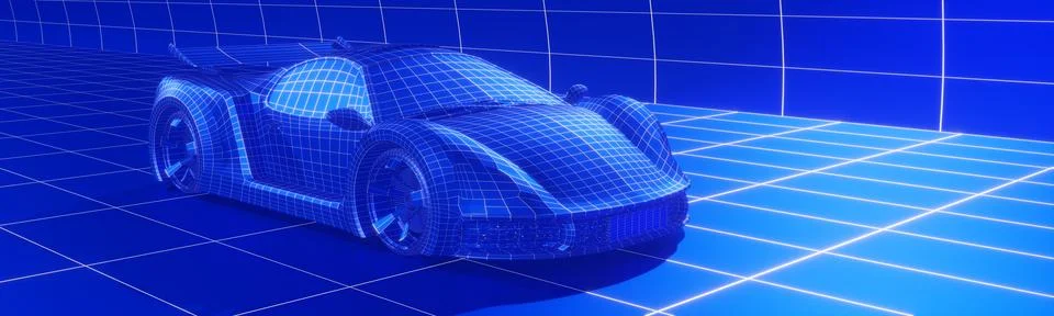 High Speed Motion Wireframe Mesh of a Racing Car - 3d illustration Ilustración de archivo