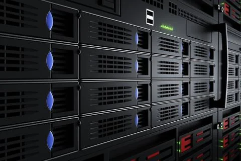 High speed network server database rack enclosure cabinet close up Stock Photos
