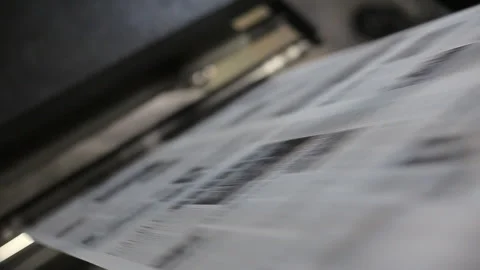 High Speed Newspapers Passing Through Print Press Roller, Close Up Stock Footage 134495883