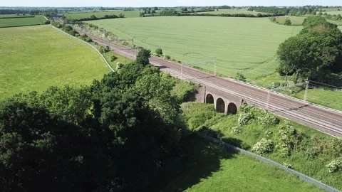 High speed passenger train from aerial view Stock Footage 137449564