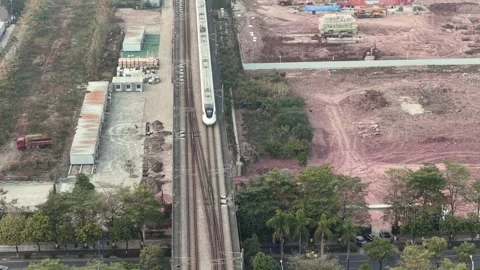 High-speed passenger train moving passing. Modern transportation. City railway. Stock Footage 330529484