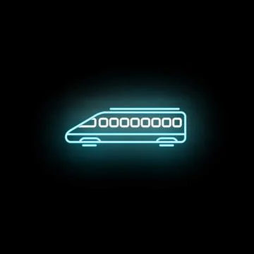 High speed passenger train neon glowing outline icon Stock Illustration