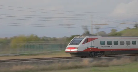 High speed passenger train side view Stock Footage 84014800