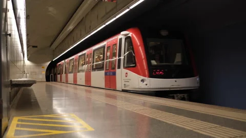 High speed passenger train at underground Subway station Barcelona Spain Stock Footage 171770606