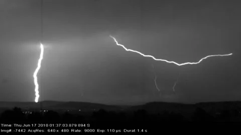 High Speed Phantom Capture of Lightning at 9000 fps Stock Footage 54728866