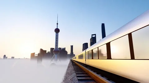 High-speed rail passes through Lujiazui, Pudong, Shanghai Stock Footage 307974239