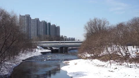 High-speed rail river running on bridge Stock Footage 170921689