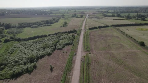 High-Speed Rail Two HS2 Route Ground Work Warwickshire Aerial Summer 2021 D-Log Stock Footage 230026312