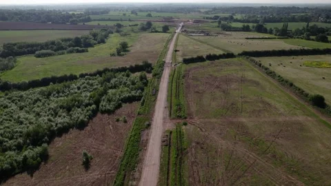 High Speed Rail Two HS2 Route Ground Work Warwickshire Kenilworth Aerial View Stock Footage 230026457
