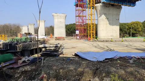A high-speed railway construction site on the outskirts of Shanghai Stock Footage 170219337