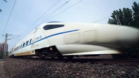 High speed railway train in motion China Railway Harmony Railway Elevated Touris Stock Footage 243037937