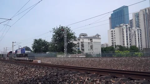 High speed railway train in motion China Railway Harmony Railway Elevated Touris Stock Footage 243038413