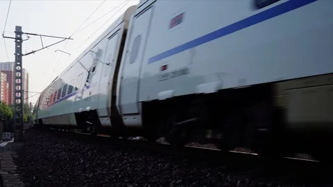 High speed railway train in motion China Railway Harmony Railway Elevated Touris Stock Footage 243038453