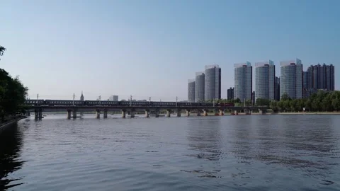 High speed railway train in motion China Railway Harmony Railway Elevated Touris Stock Footage 243038698