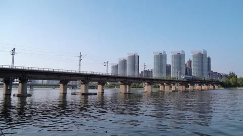 High speed railway train in motion China Railway Harmony Railway Elevated Touris Stock Footage 243038704
