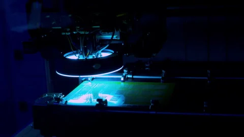 High-speed robotic assembly of electronics with optical inspection flashes. Stock Footage 337071917