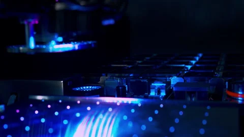 High-speed robotic assembly of electronics with optical inspection flashes Stock Footage 337072162