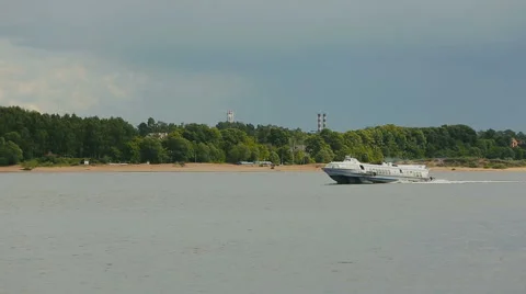 High-speed ship sails on the river Stock-Footage 62756365