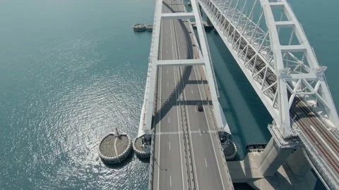 High-speed span into the wings of the Crimean Bridge Stock Footage 230155881