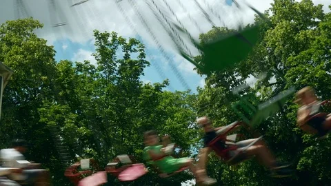 High speed spinning carousel at the Amusement Park in UK Stock Footage 111362431