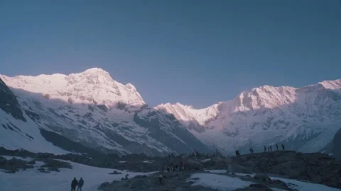 High Speed Sun light against Snow Mountain on Annapurna base camp Stock Footage 154017896