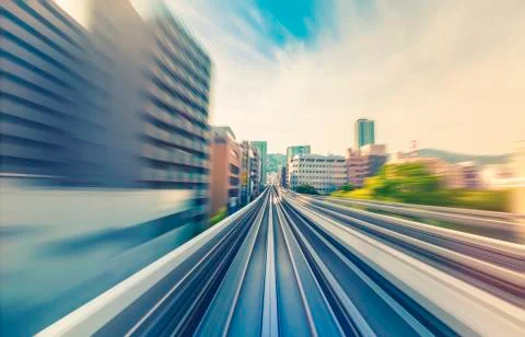 High speed technology concept via the Kobe Portliner Monorail Stockfoto's