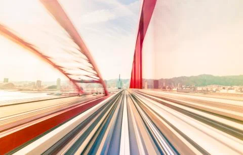 High speed technology concept via the Kobe Portliner Monorail Stockfoto's