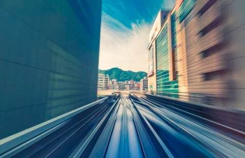 High speed technology concept via the Kobe Portliner Monorail 스톡 사진
