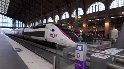 High-speed TGV train at Gare du Nord station in Paris, France. Passengers Stock Footage 314302916