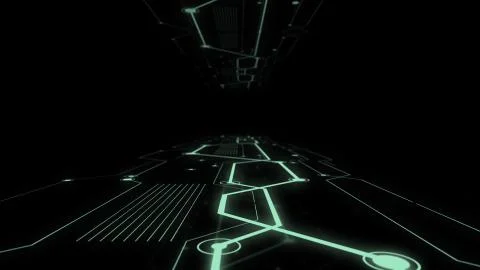 High speed track with binary code connections glowing in dark space. Stock Illustration