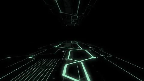 High speed track with binary code connections glowing in dark space. Stock Illustration